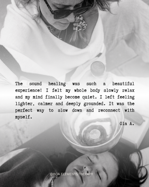 The sound healing was such a beautiful experience! I felt my whole body slowly relax and my mind finally become quiet. I left feeling lighter, calmer and deeply grounded. It was the perfect way to slow down and reconnect with myself. Ola A.