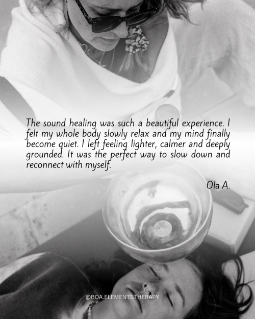 The sound healing was such a beautiful experience. I felt my whole body slowly relax and my mind finally become quiet. I left feeling lighter, calmer and deeply grounded. It was the perfect way to slow down and reconnect with myself. Ola A.